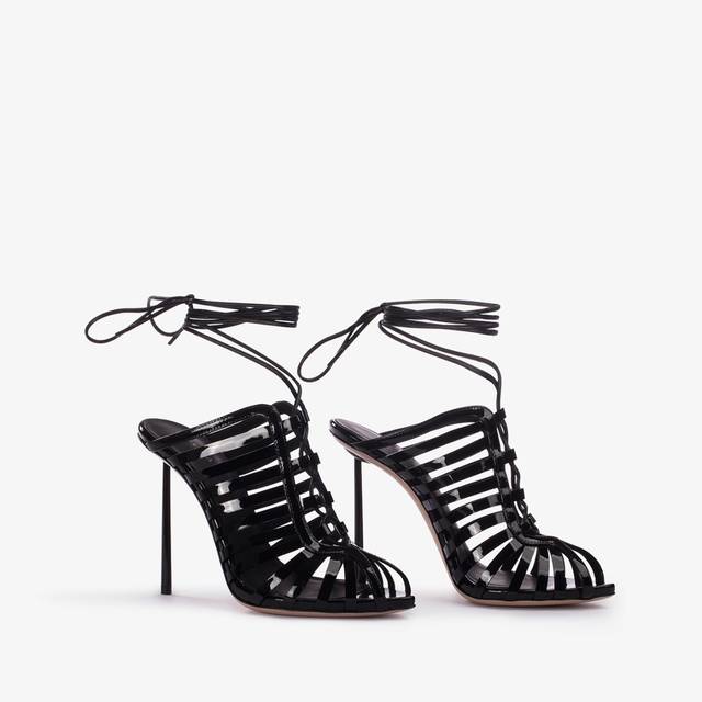 Le Silla Sandalo gladiatore vernice nero con listini Sconto di tempo limitato
