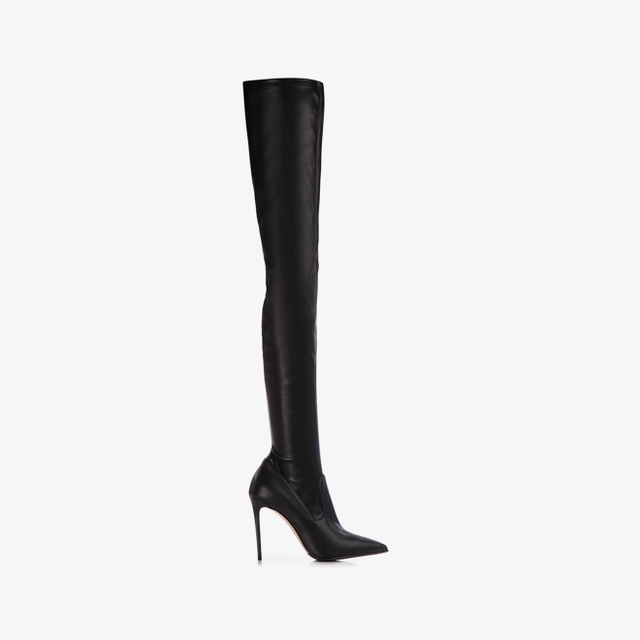 Le Silla Stivale sopra il ginocchio pelle vegan stretch nera Offerta natalizia