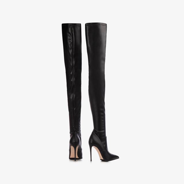 Le Silla Stivale sopra il ginocchio pelle vegan stretch nera Offerta natalizia