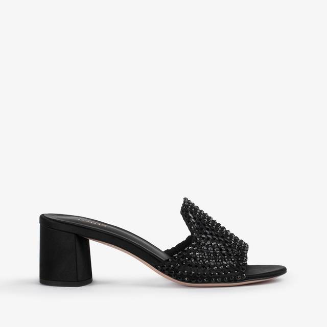 Le Silla Sandalo mule gioiello rete nero jet con Cristalli Ultimi tre giorni