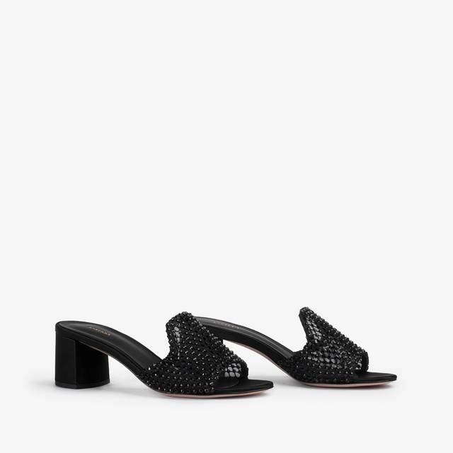 Le Silla Sandalo mule gioiello rete nero jet con Cristalli Ultimi tre giorni