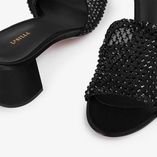 Le Silla Sandalo mule gioiello rete nero jet con Cristalli Ultimi tre giorni