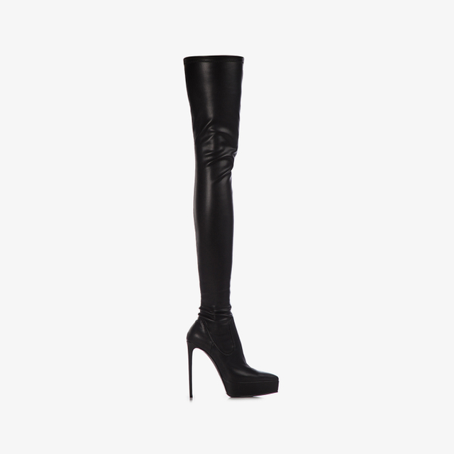 Le Silla Stivale sopra il ginocchio con plateau pelle vegan stretch nero Latest stili