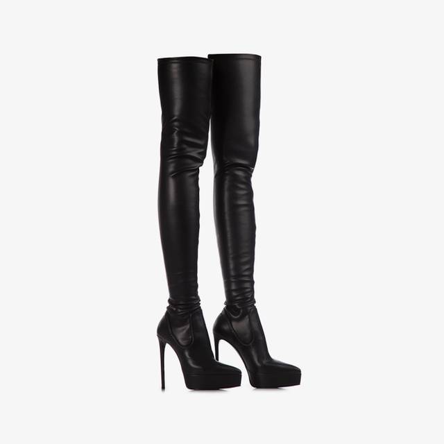Le Silla Stivale sopra il ginocchio con plateau pelle vegan stretch nero Latest stili
