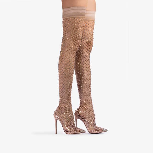 Le Silla Stivale sopra il ginocchio calza nude skin con Cristalli Promozione temporanea