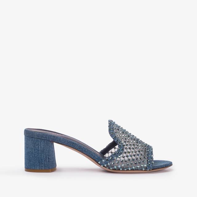 Le Silla Sandalo mule gioiello rete blu denim con Cristalli Fino al 55% di sconto