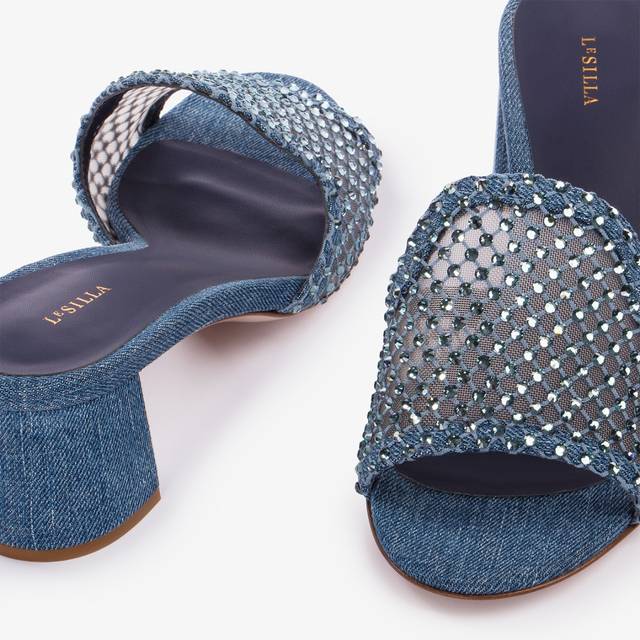 Le Silla Sandalo mule gioiello rete blu denim con Cristalli Fino al 55% di sconto