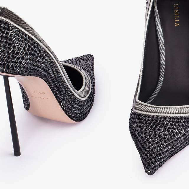 Le Silla Décolleté gioiello denim nera e Cristalli Promozione Limitata