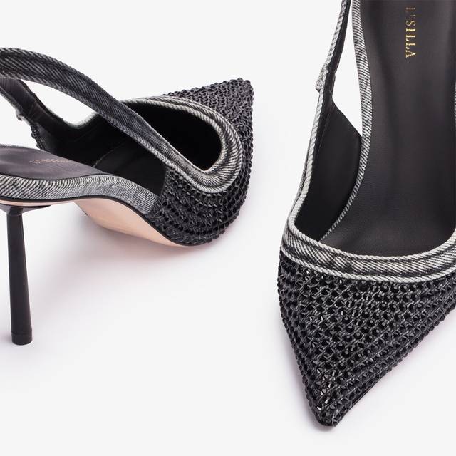 Le Silla Slingback gioiello denim nera e Cristalli Fino Al -60%