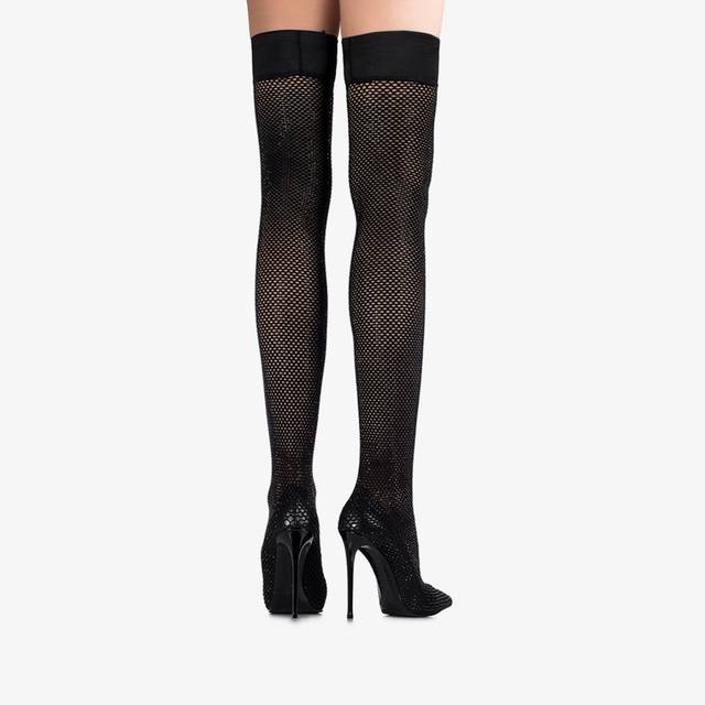 Le Silla Stivale sopra il ginocchio calza nero jet con Cristalli Offerta San Valentino