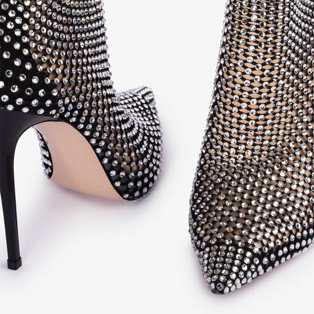 Le Silla Stivaletto calza nera e Cristalli argento Offerta Anniversario