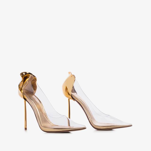 Le Silla Décolleté plexy trasparente con tacco oro Online Outlet