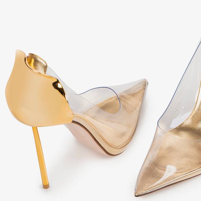 Le Silla Décolleté plexy trasparente con tacco oro Online Outlet