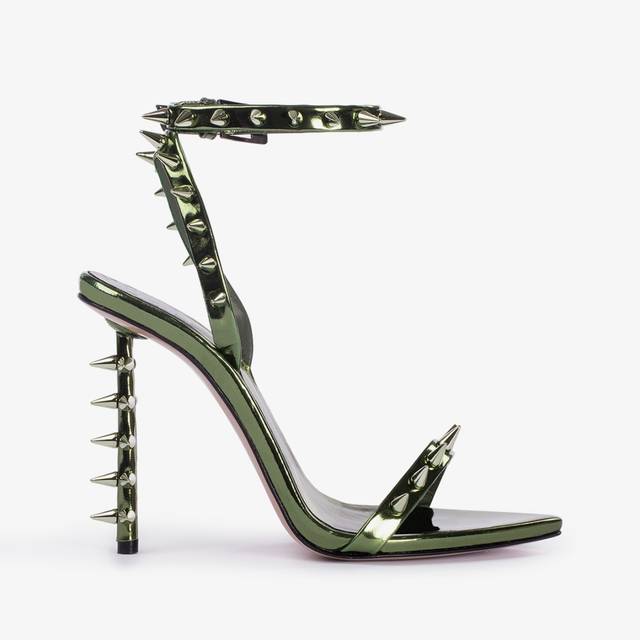 Le Silla Sandalo metallizzato verde pirite con borchie Sconti VIP