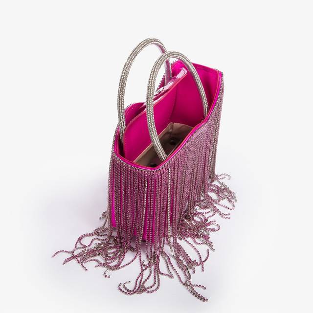 Le Silla Mini bag vernice fucsia bouganville con frange fucsia Ritorno libero
