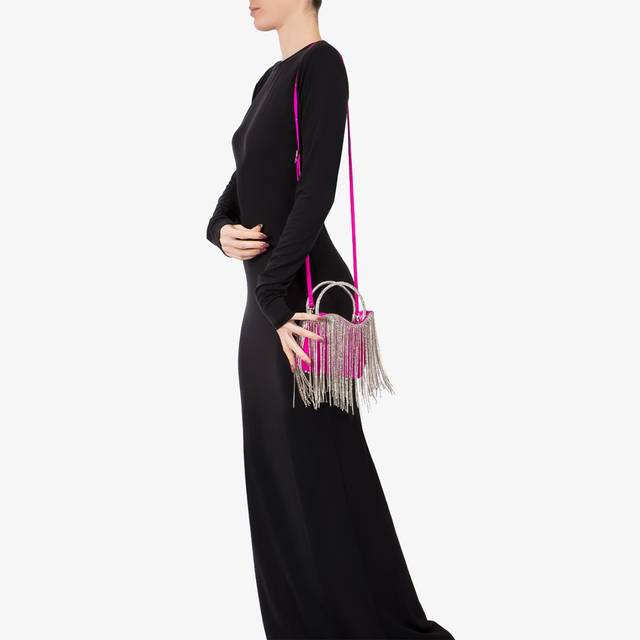 Le Silla Mini bag vernice fucsia bouganville con frange fucsia Ritorno libero