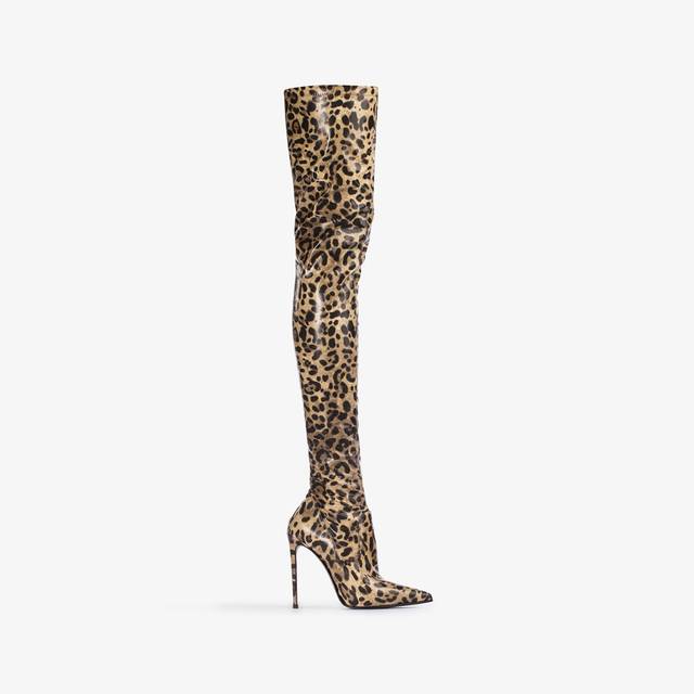 Le Silla Stivale sopra al ginocchio vinile stampa leopardata Fino al 65% di sconto