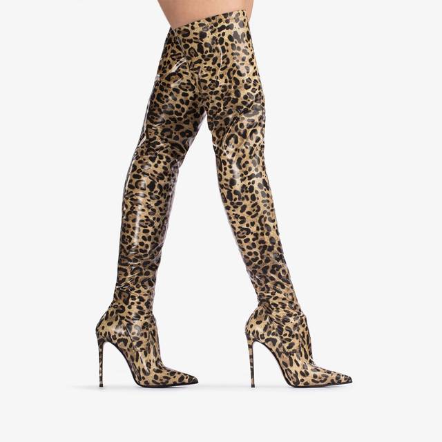 Le Silla Stivale sopra al ginocchio vinile stampa leopardata Fino al 65% di sconto