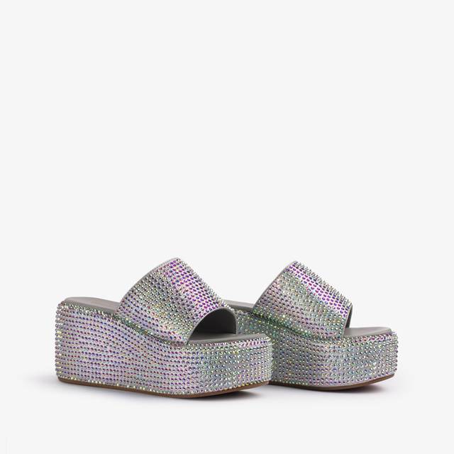 Le Silla Sandalo zeppa cristalli argento 50% di sconto con spedizione gratuita