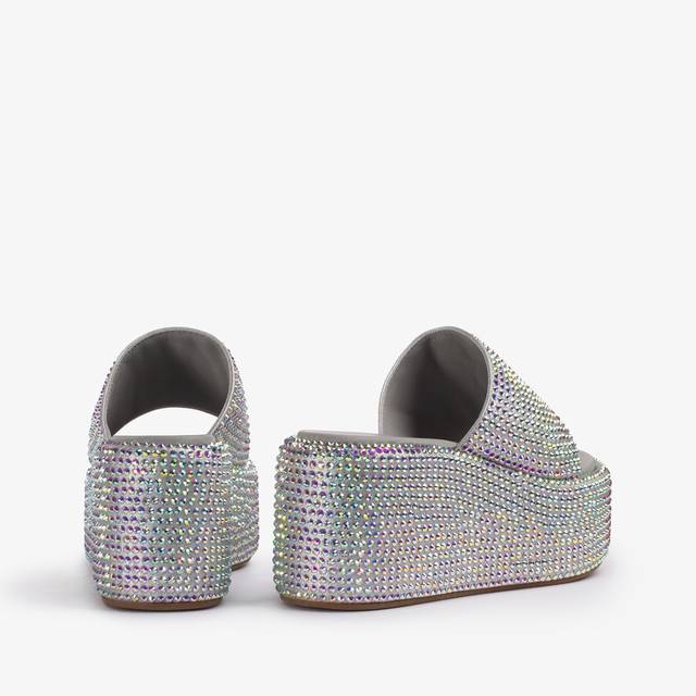 Le Silla Sandalo zeppa cristalli argento 50% di sconto con spedizione gratuita