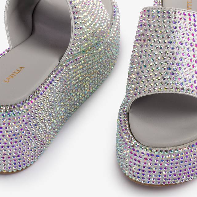 Le Silla Sandalo zeppa cristalli argento 50% di sconto con spedizione gratuita