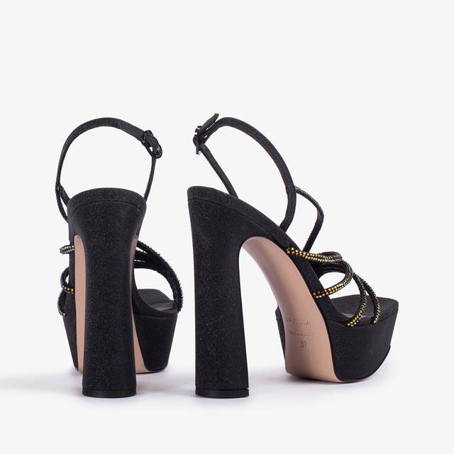 Le Silla Sandalo gioiello con plateau glitter nero con Cristalli iridescenti Black Friday Prezzi
