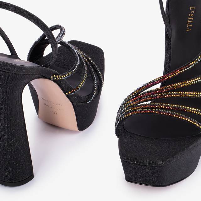 Le Silla Sandalo gioiello con plateau glitter nero con Cristalli iridescenti Black Friday Prezzi
