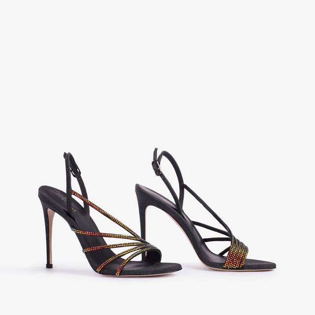Le Silla Sandalo gioiello glitter nero con Cristalli iridescenti Duty-free