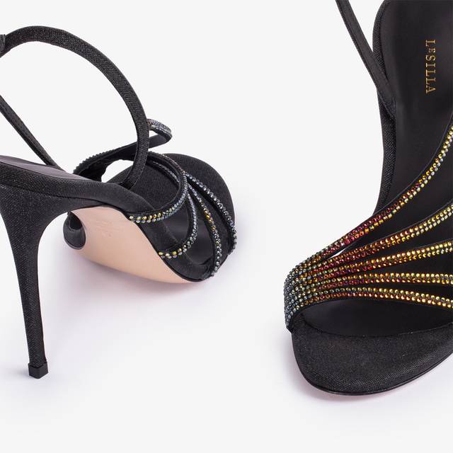 Le Silla Sandalo gioiello glitter nero con Cristalli iridescenti Duty-free