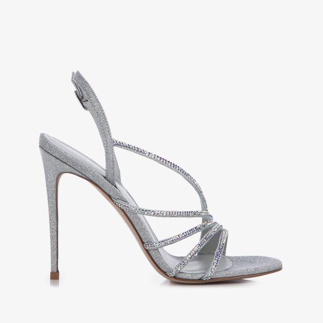 Le Silla Sandalo gioiello Cristalli e tessuto glitterato argento In Linea