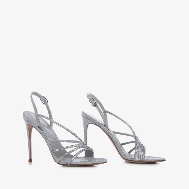 Le Silla Sandalo gioiello Cristalli e tessuto glitterato argento In Linea