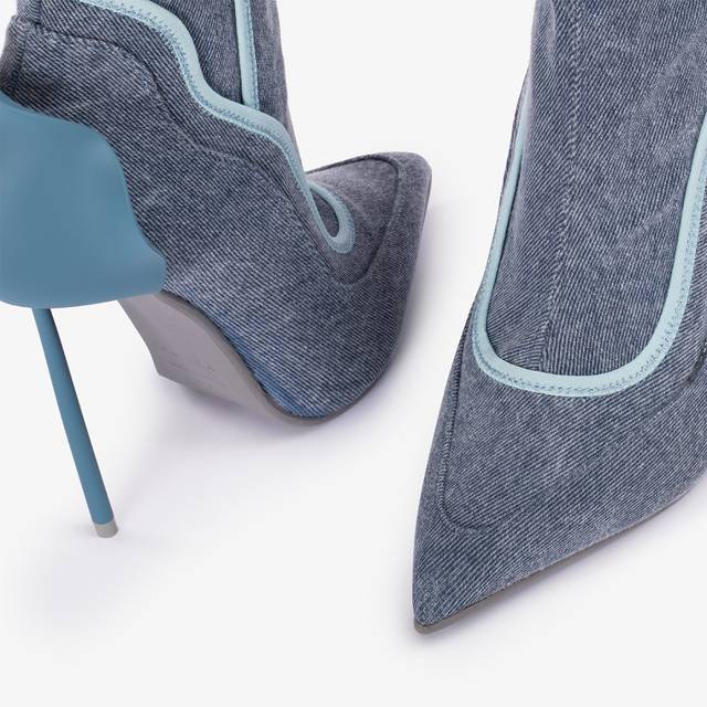Le Silla Stivaletto denim stretch blu con Cristalli argento Nuovo