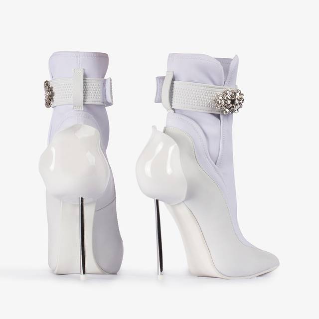 Le Silla Stivaletto pelle e tessuto bianco con Cristalli argento Qualità