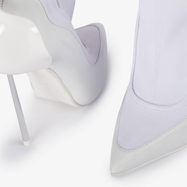 Le Silla Stivaletto pelle e tessuto bianco con Cristalli argento Qualità