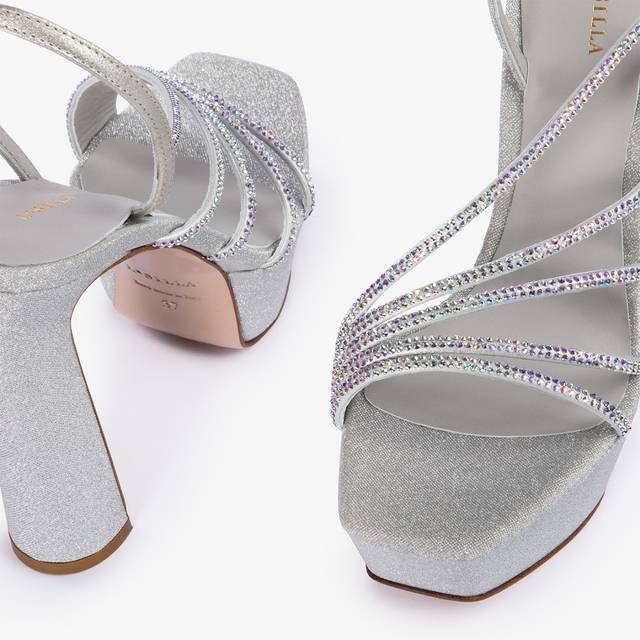 Le Silla Sandalo con plateau tessuto glitterato argento Soddisfazione Garantita