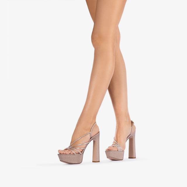 Le Silla Sandalo con plateau tessuto glitterato nude skin Qualità Garantita