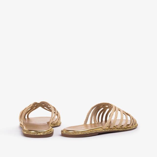 Le Silla Sandalo rafia beige naturale con Cristalli oro Promozione Limitata