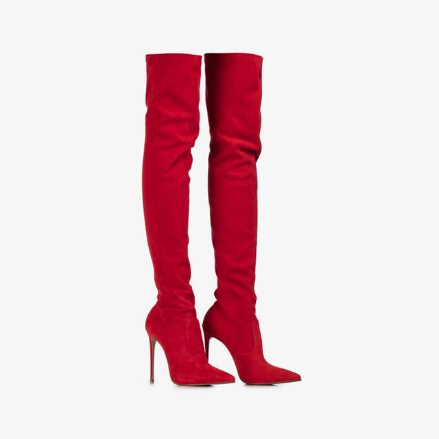 Le Silla Stivale sopra il ginocchio camoscio stretch rosso Negozio