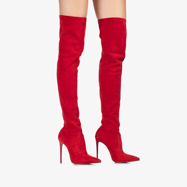 Le Silla Stivale sopra il ginocchio camoscio stretch rosso Negozio