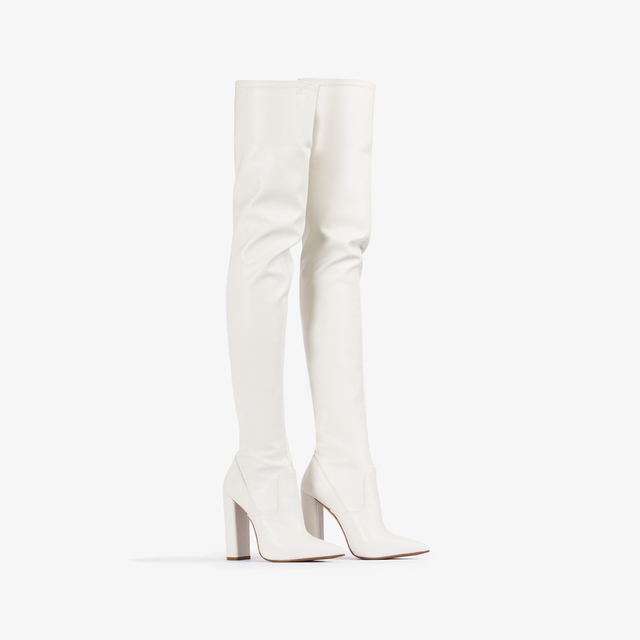 Le Silla Stivale sopra al ginocchio pelle vegan stretch bianco milk Nuova
