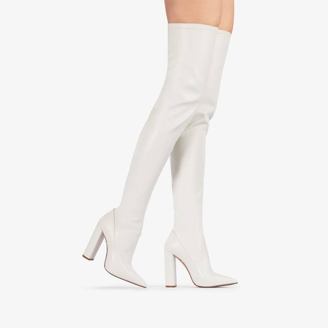 Le Silla Stivale sopra al ginocchio pelle vegan stretch bianco milk Nuova