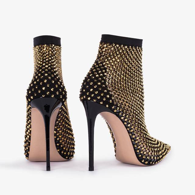 Le Silla Stivaletto calza nera e Cristalli oro Lightning offer