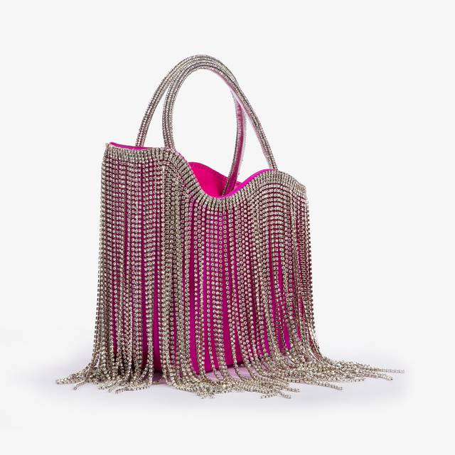 Le Silla Mini bag raso fucsia bouganville con frange argento Enormi sconti