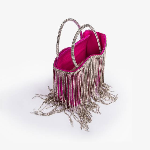 Le Silla Mini bag raso fucsia bouganville con frange argento Enormi sconti