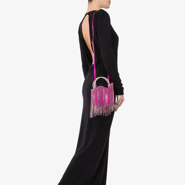 Le Silla Mini bag raso fucsia bouganville con frange argento Enormi sconti