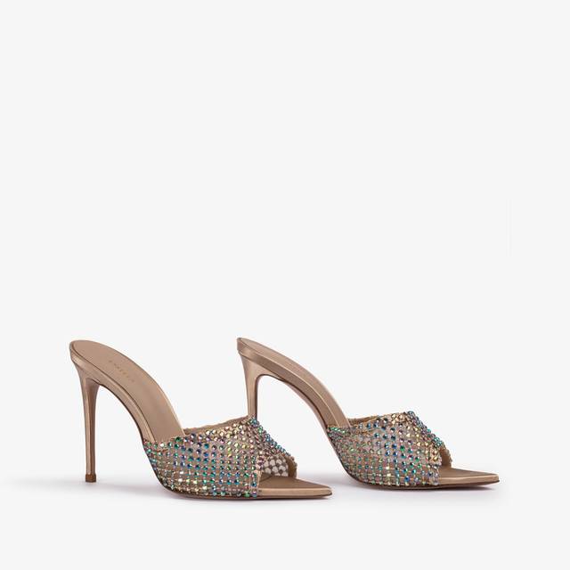 Le Silla Sandalo mule gioiello rete oro con Cristalli iridescenti In vendita