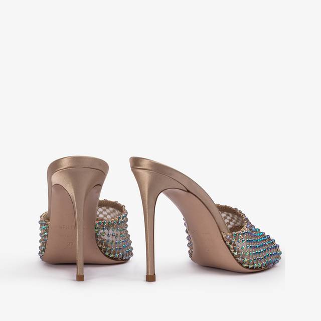 Le Silla Sandalo mule gioiello rete oro con Cristalli iridescenti In vendita