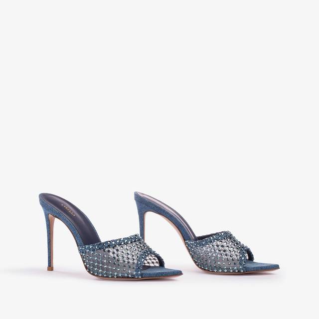 Le Silla Sandalo mule gioiello rete blu denim con Cristalli Duty-free