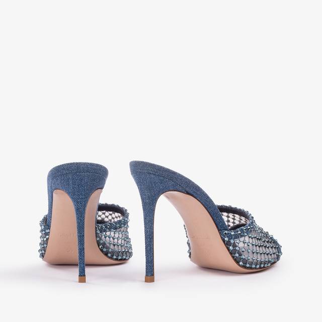 Le Silla Sandalo mule gioiello rete blu denim con Cristalli Duty-free