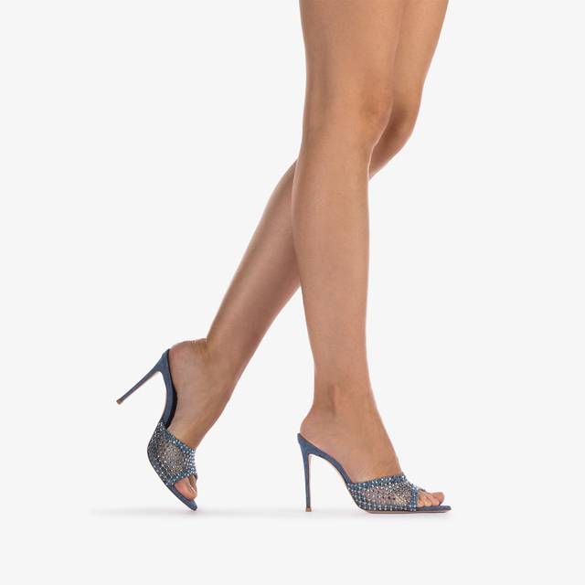 Le Silla Sandalo mule gioiello rete blu denim con Cristalli Duty-free